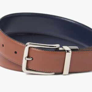 Cole Haan Men's Reversible Feather Edge Belt Cognac Brown-Navy Blue L